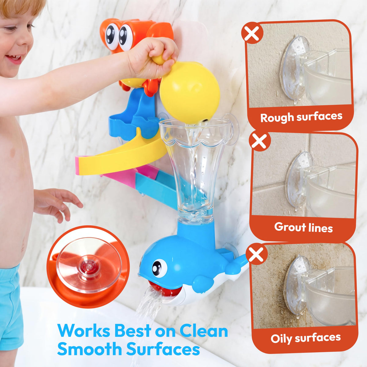 Play-Act 7-in-1 Shower Bath Toy Set - Crab, Whale & Rotating Fish