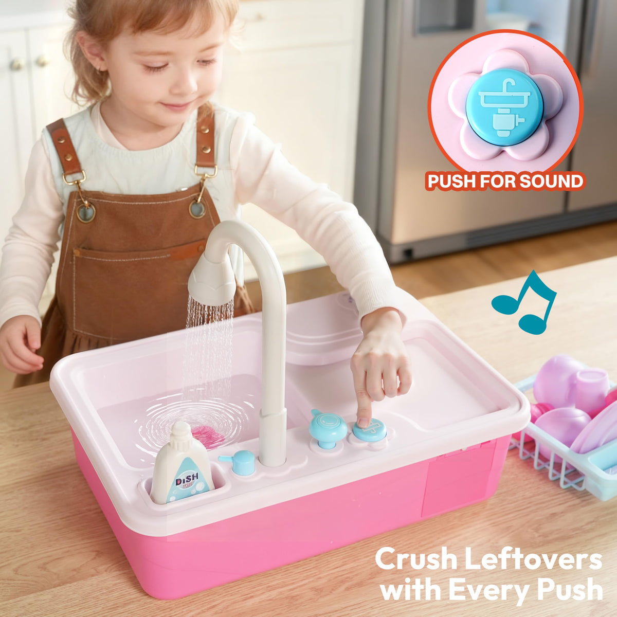 Play-Act Play Sink with Running Water - Color Changing Kitchen Toy, Pink