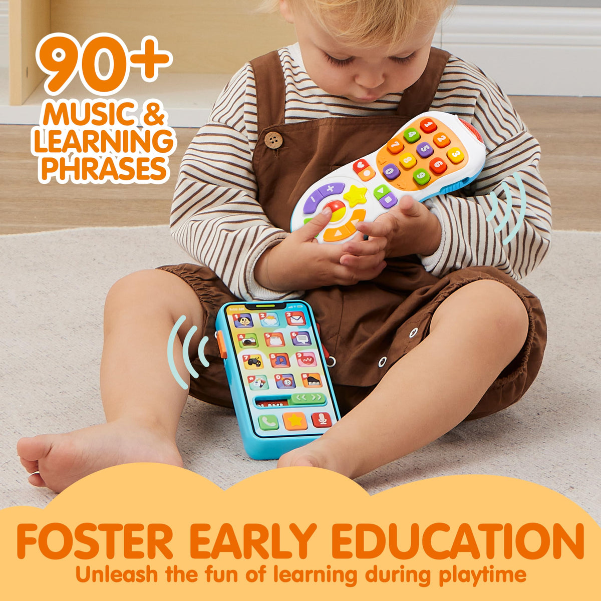 Play-Act Upgraded Toy Phone & Remote Set - 90+ Music & Learning Phrases