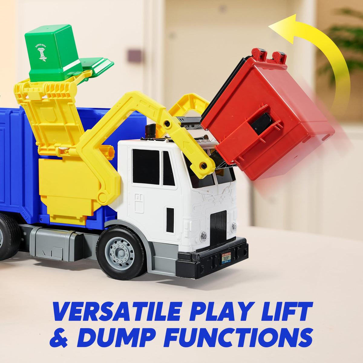 Vroomix Large Friction Powered Garbage Truck - 30 Learning Cards, Blue