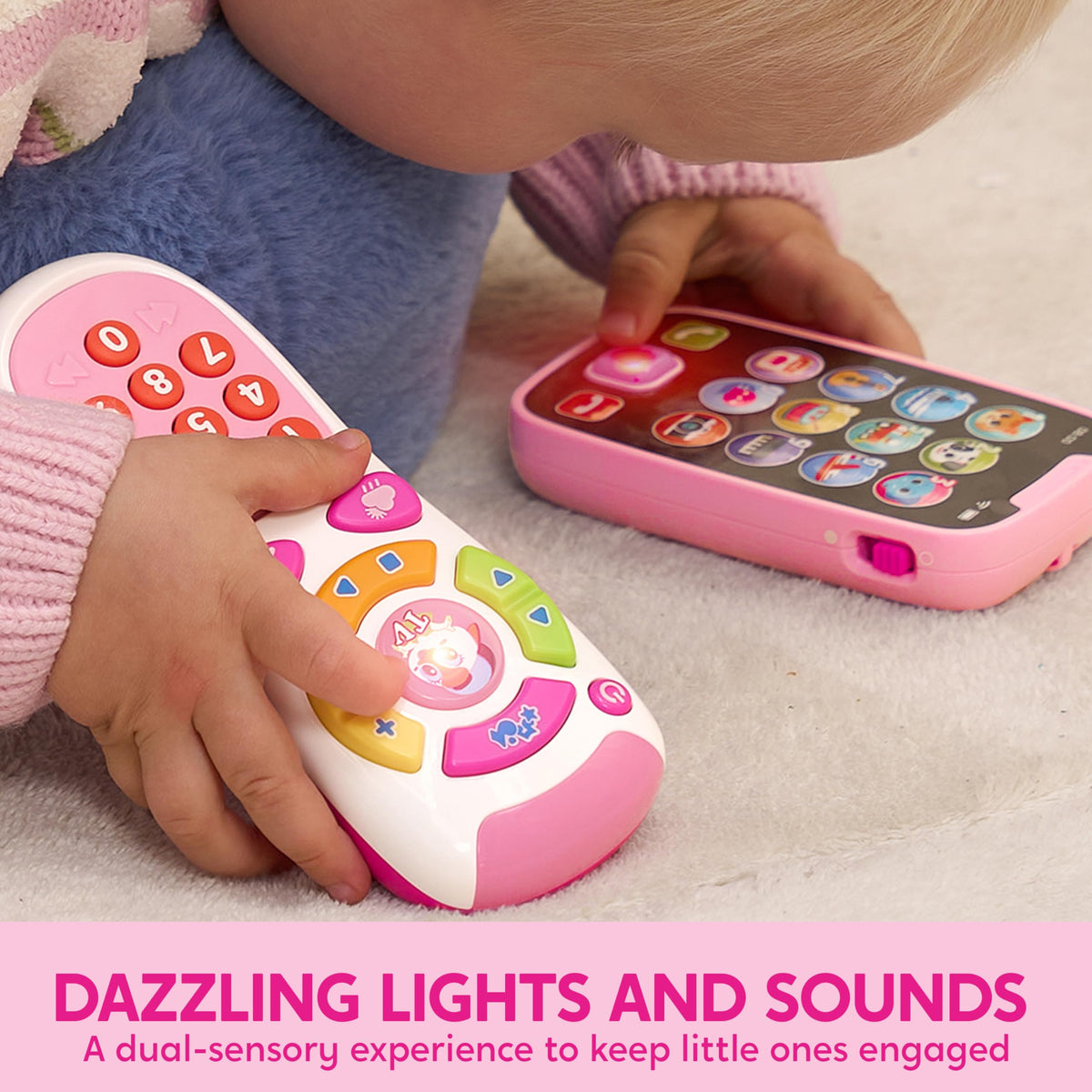 Play-Act Kids Learning Phone & Remote Toy - Pink Musical Smartphone