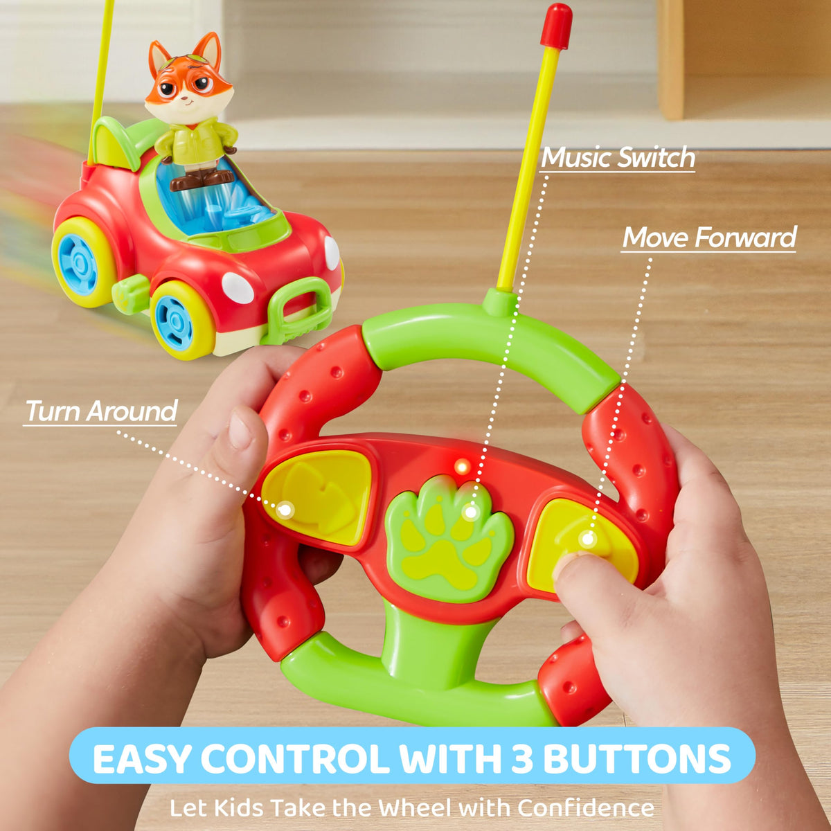 VROOMIX 2 Pack Remote Control Car - LED Lights, Sounds & Music for Kids