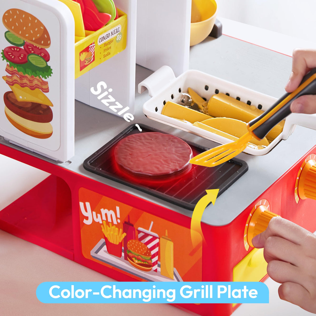 Play-Act 40+ PCS Restaurant Play Food Set - Fast Food Playset with Lights