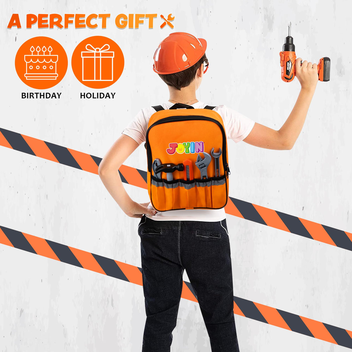 Play-Act 32 PCS Kids Tool Set - Construction Backpack & Electronic Drill