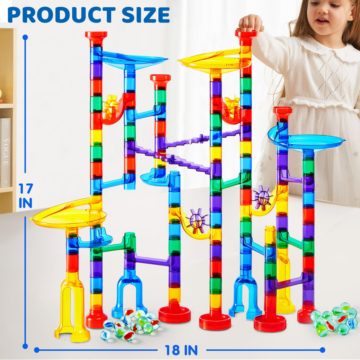 Play-Act 150 PCS Glow Marble Run - STEM Building Blocks Toy with Glass Marbles