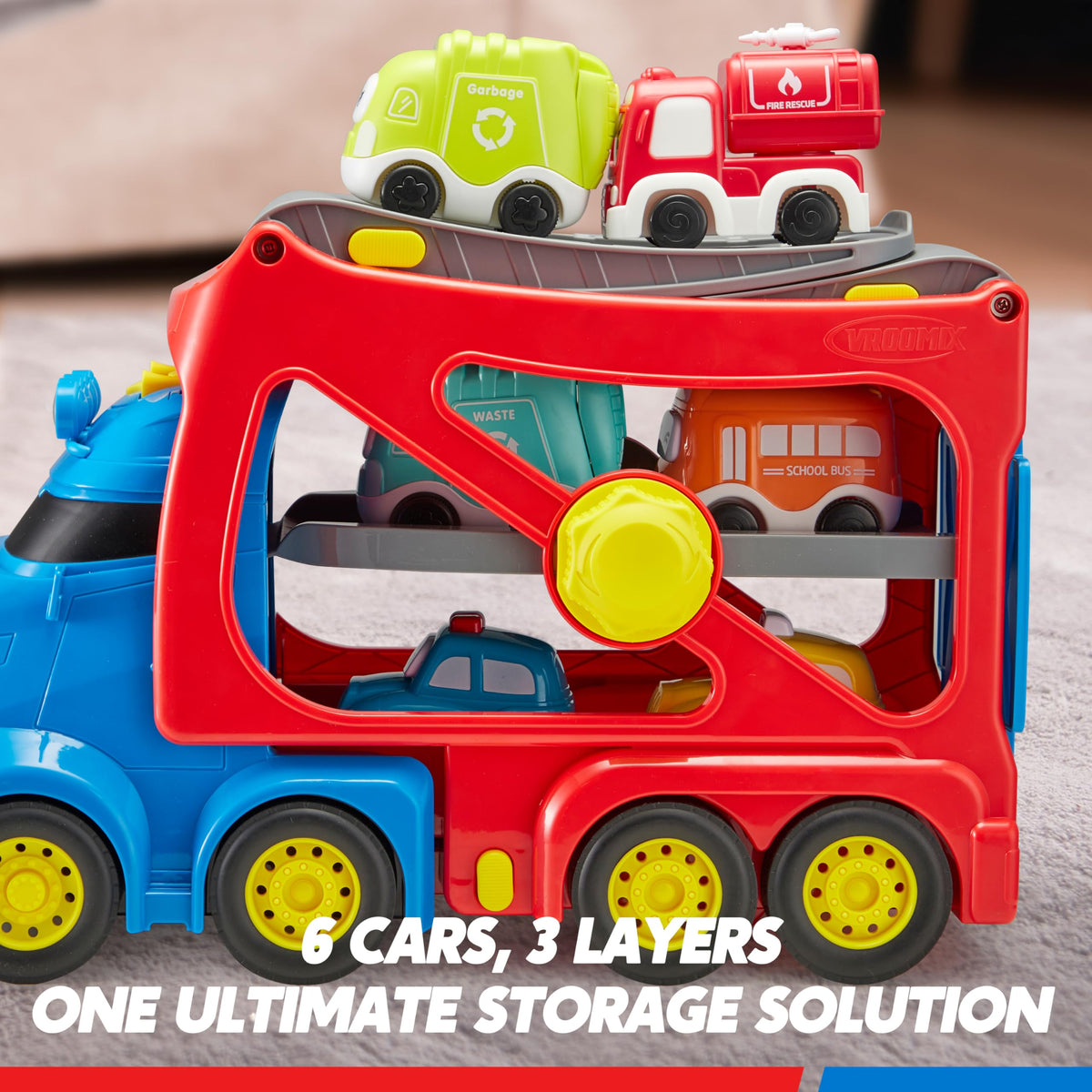 VROOMIX 7-in-1 City Transport Carrier Truck Set with Lights & Sounds