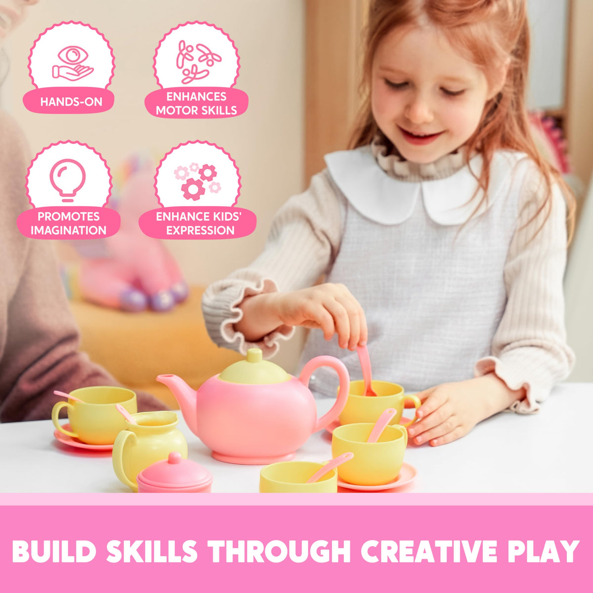 Play-Act 18 PCS Pretend Tea Party Set - BPA & Phthalates Free Play Food