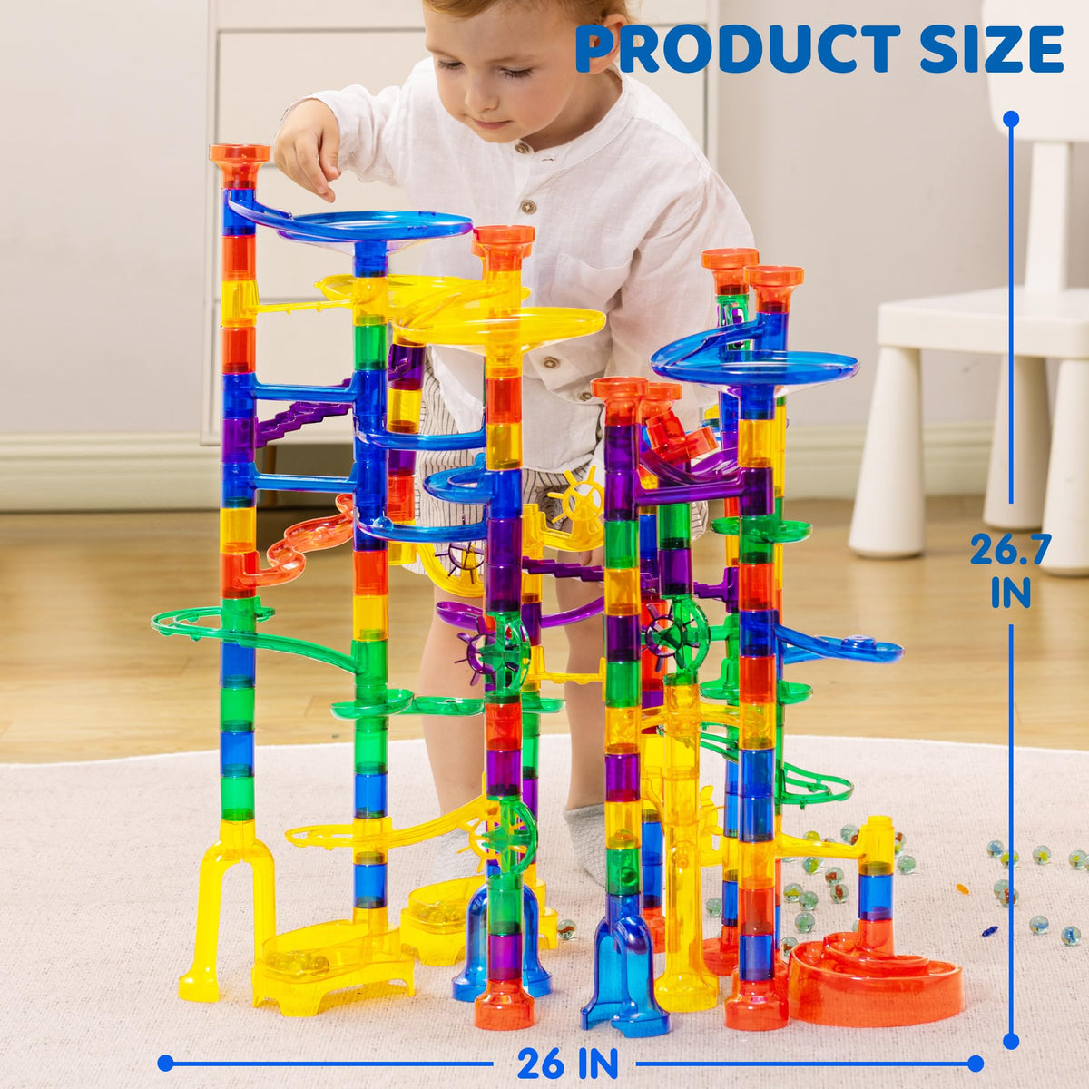 Play-Act 207 PCS Glow Marble Run - STEM Building Blocks Toy with Glass Marbles