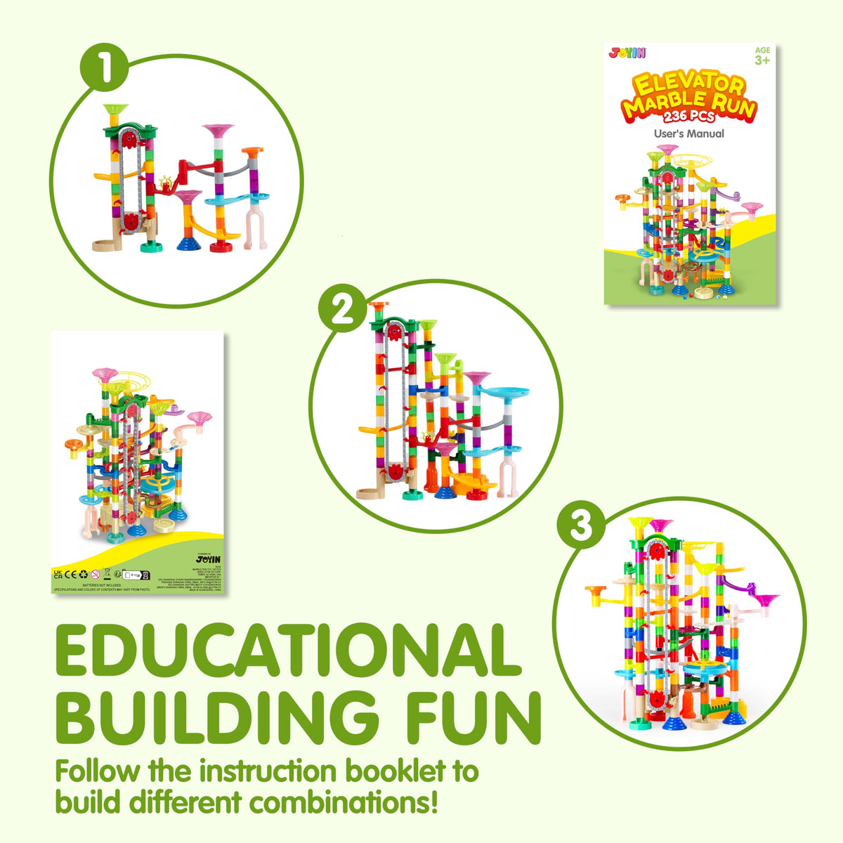 Play-Act 236 PCS Glow Marble Run - Motorized Elevator, Endless Loops