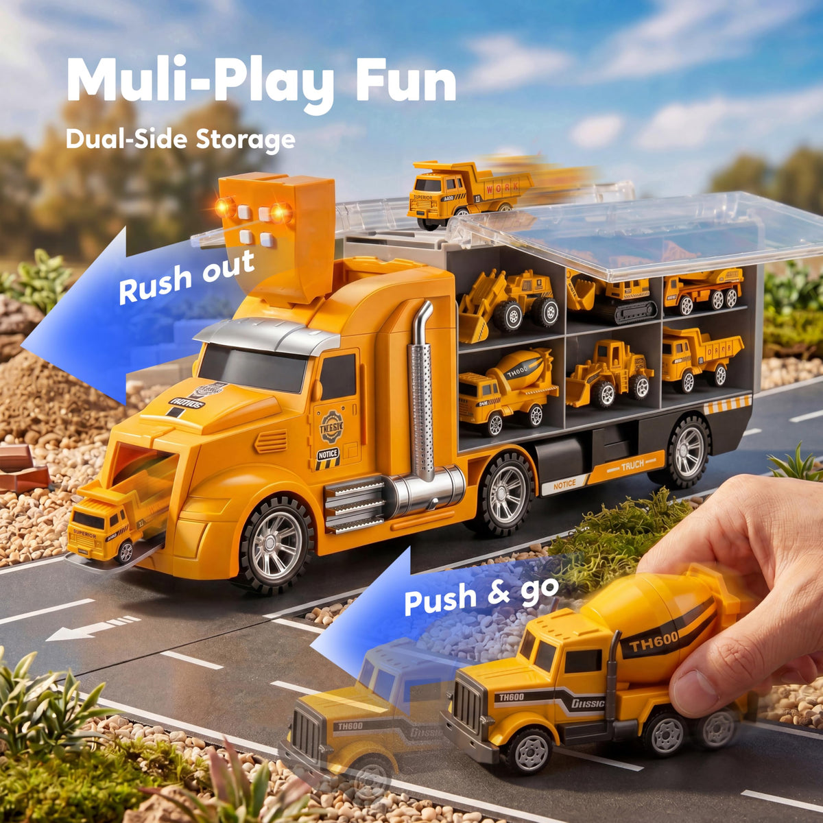 Vroomix 25-in-1 Construction Truck Toy Set - 12 Vehicles & 12 Workers