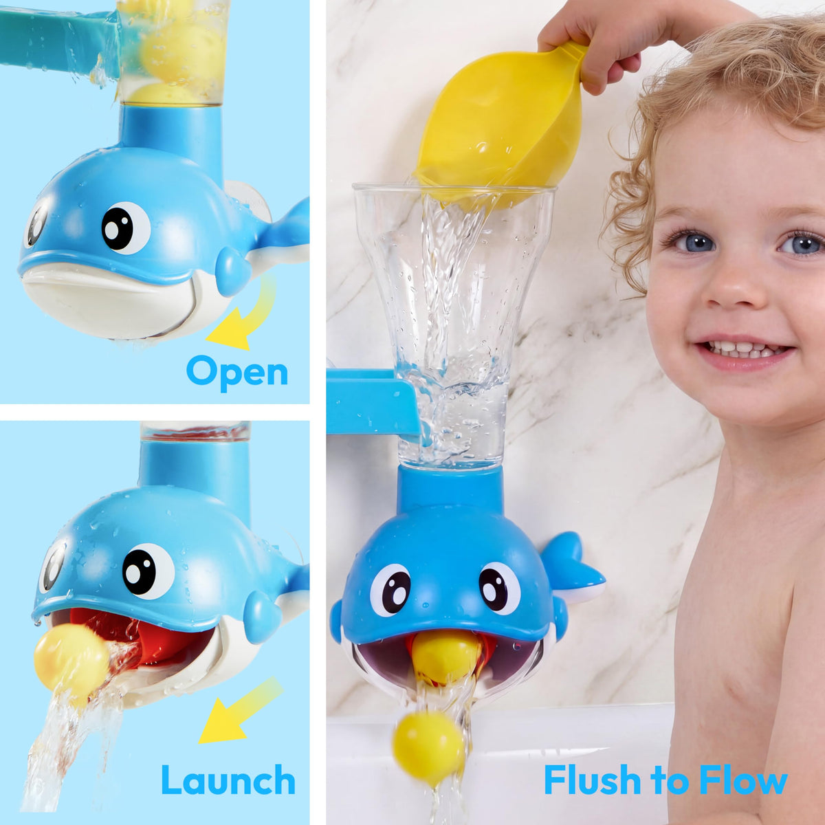 Play-Act 7-in-1 Shower Bath Toy Set - Crab, Whale & Rotating Fish