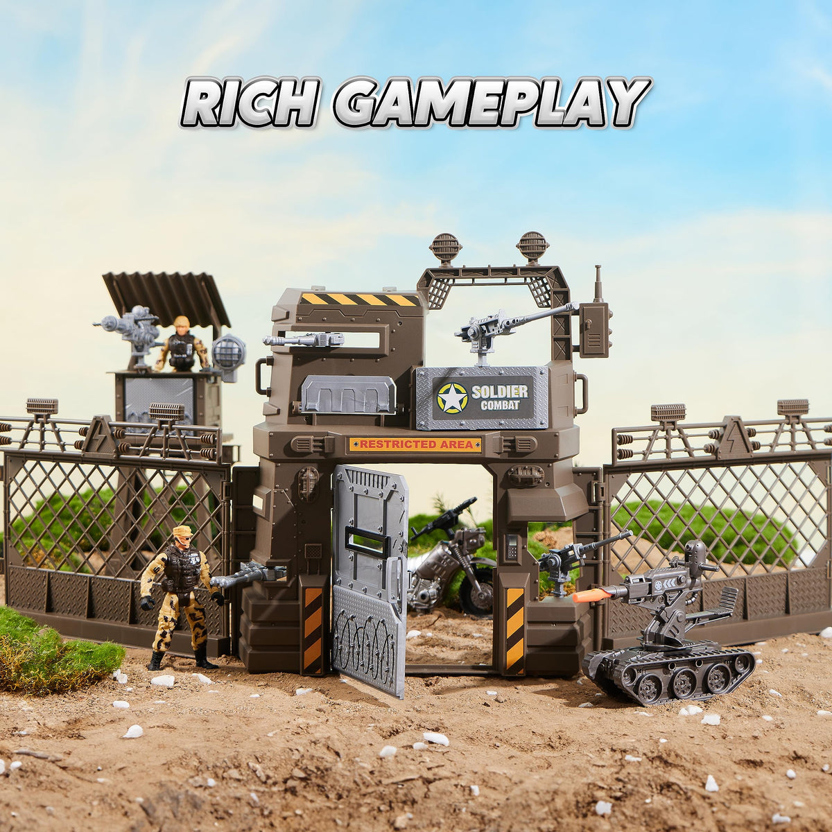 VROOMIX Military Base Toy Set with Army Vehicles, Soldiers & Weapon Accessories