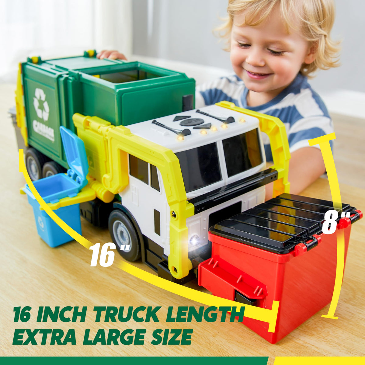 Vroomix Large Friction Powered Garbage Truck - 30 Learning Cards for Kids