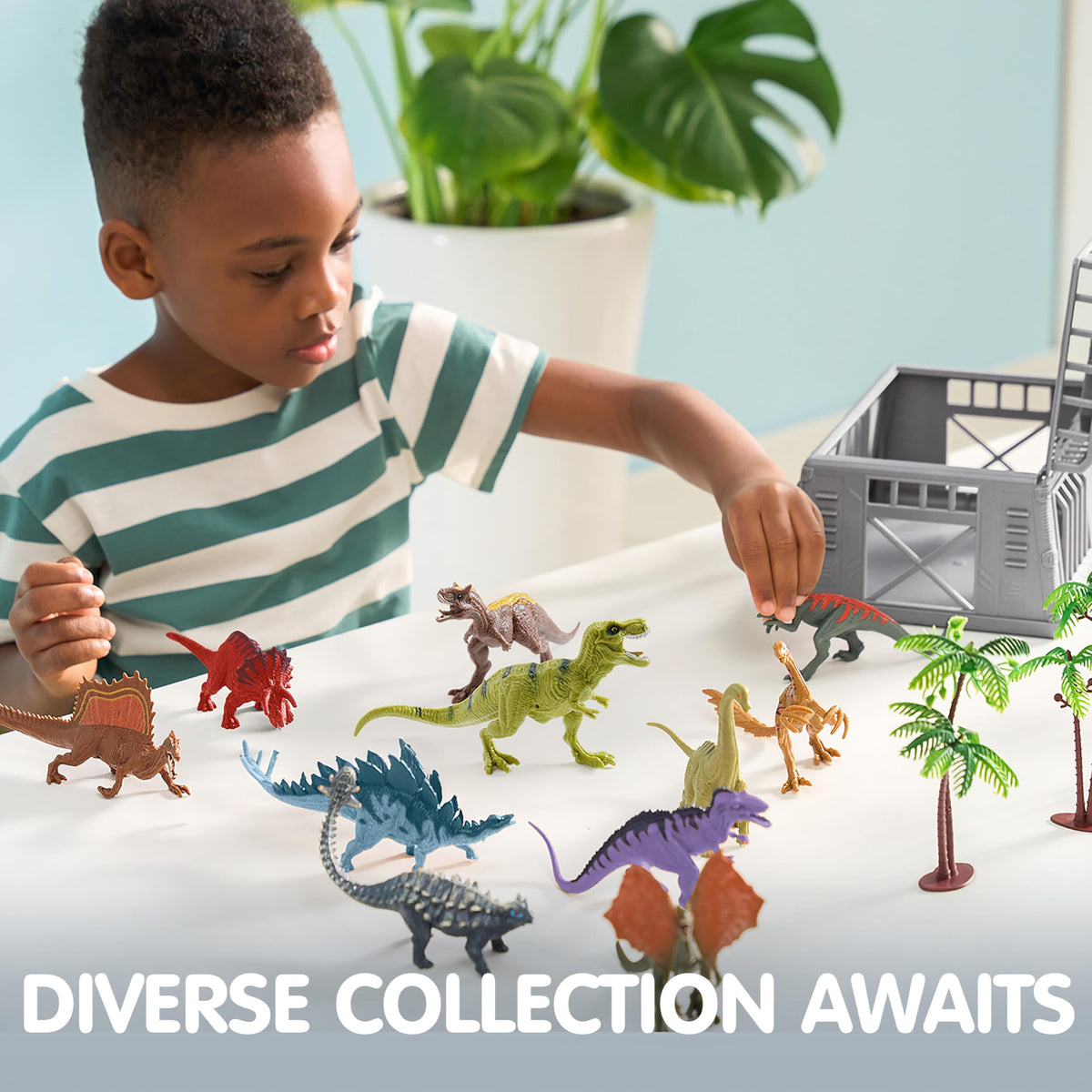 Play-Act 17 PCS Realistic Dinosaur Figures with Play Mat & Storage Cage