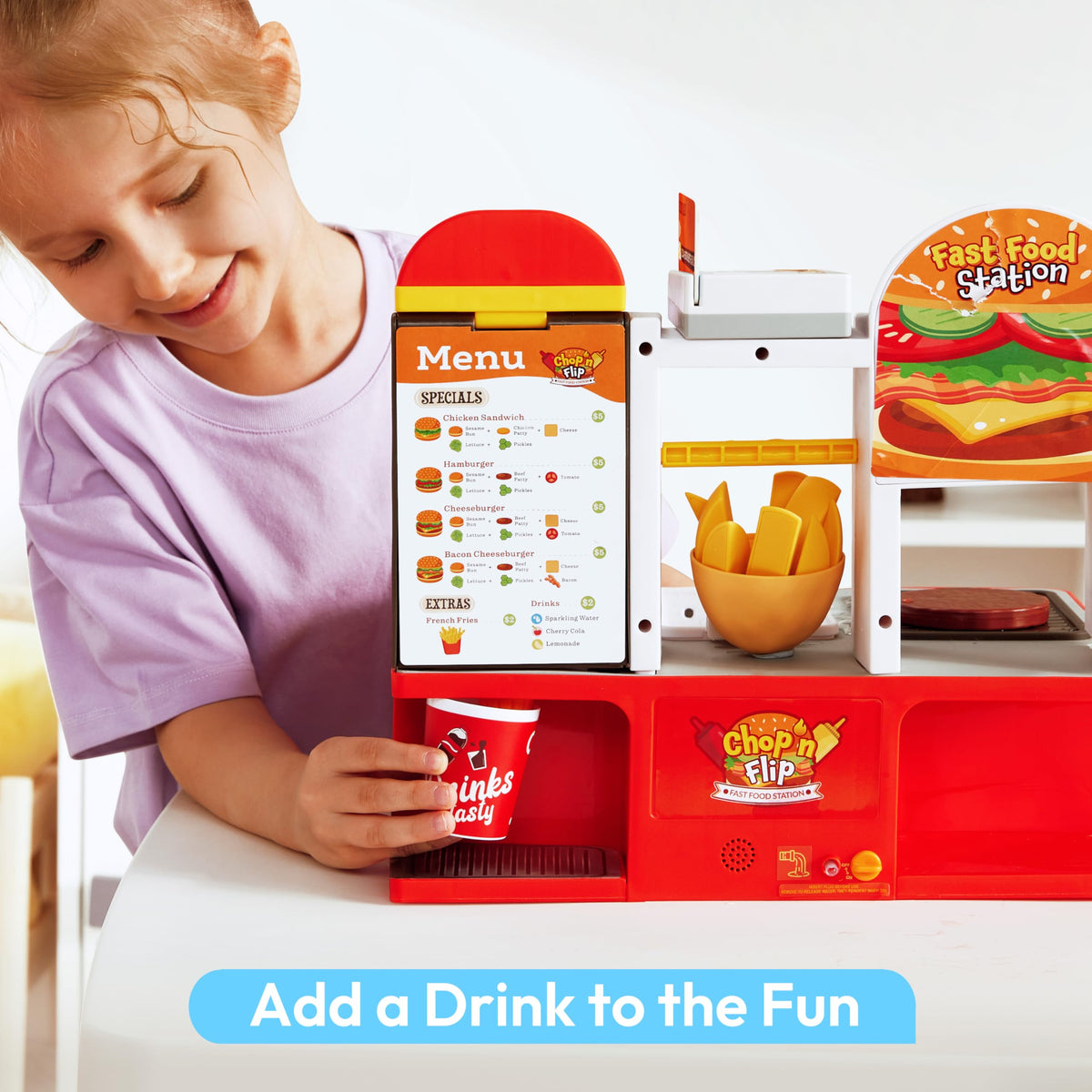 Play-Act 40+ PCS Restaurant Play Food Set - Fast Food Playset with Lights