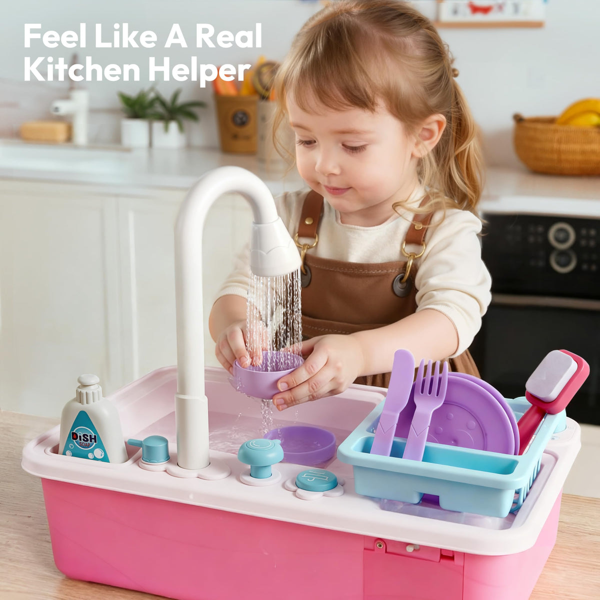 Play-Act Play Sink with Running Water - Color Changing Kitchen Toy, Pink