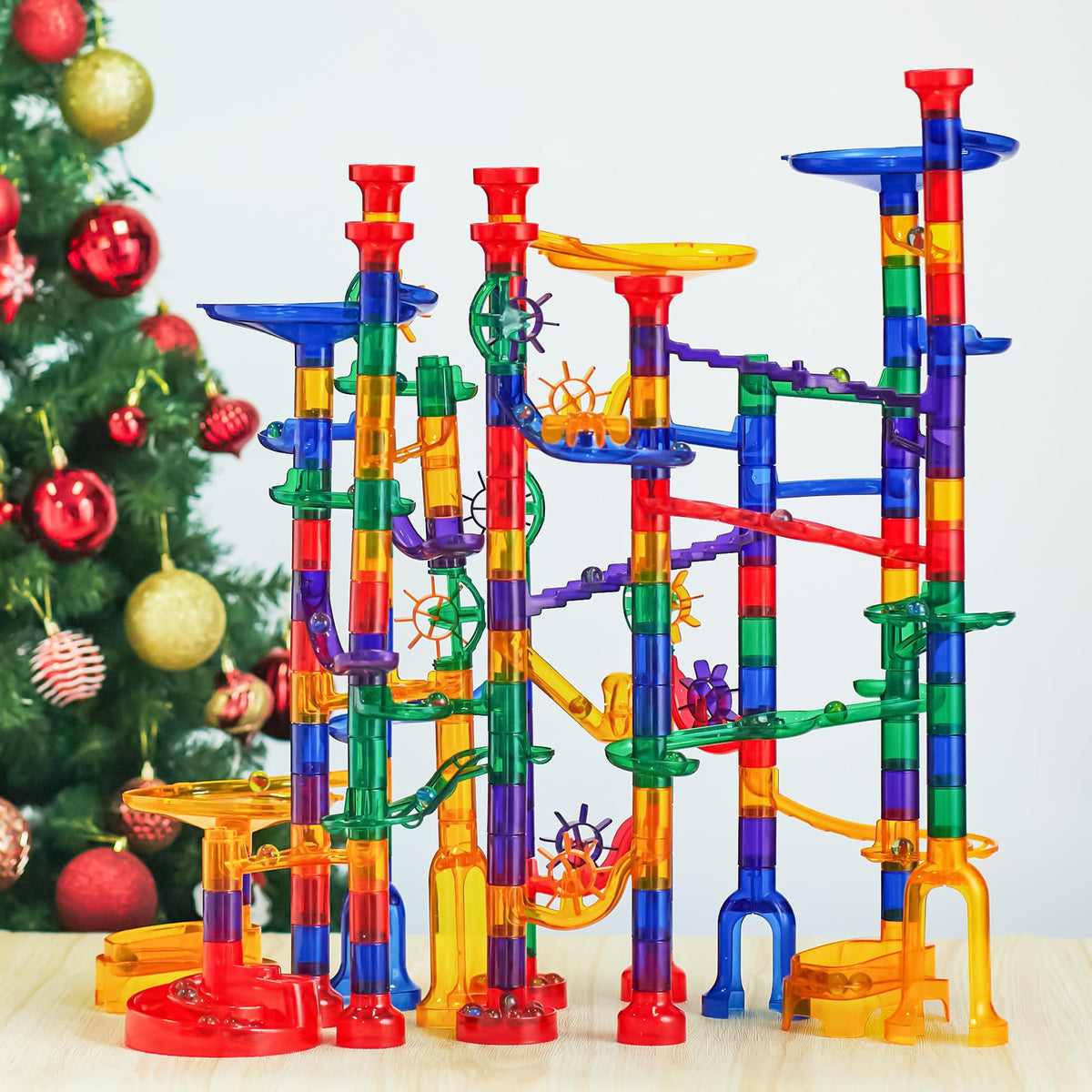 Play-Act 207 PCS Glow Marble Run - STEM Building Blocks Toy with Glass Marbles
