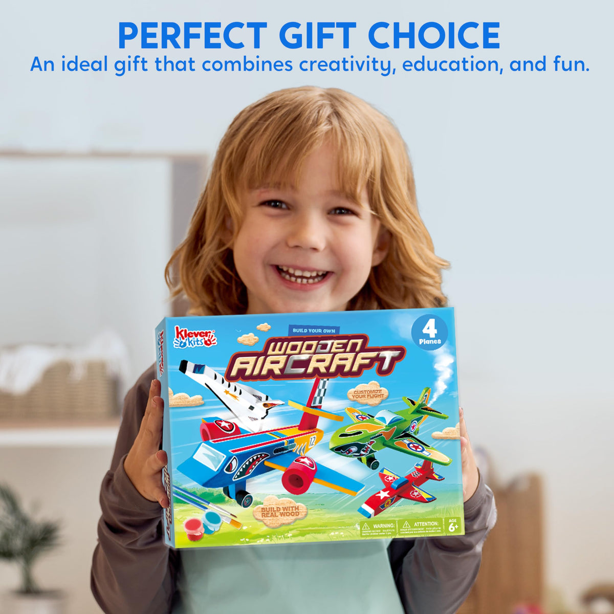Klever Kits 4 DIY Wooden Aircrafts - Build & Paint Your Own Airplane Kit