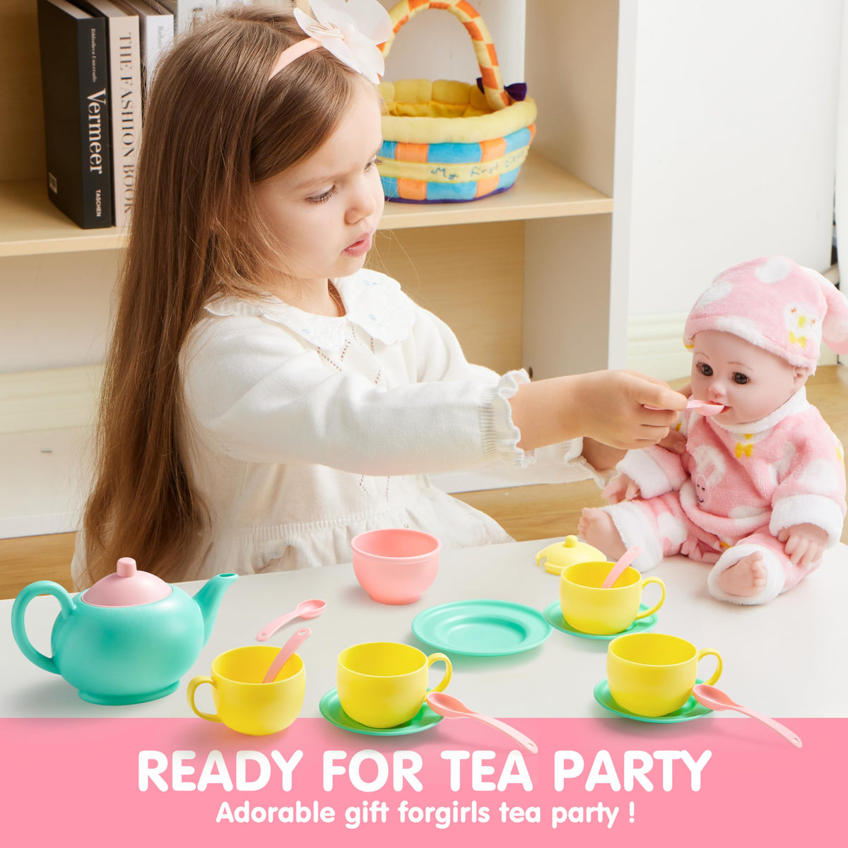 Play-Act 18 PCS Pretend Tea Party Set - BPA & Phthalates Free Play Food