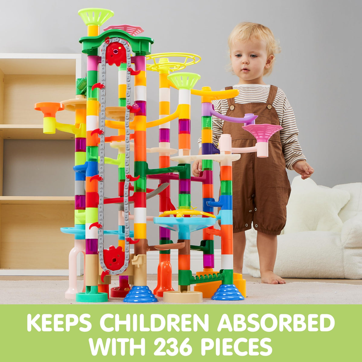 Play-Act 236 PCS Glow Marble Run - Motorized Elevator, Endless Loops