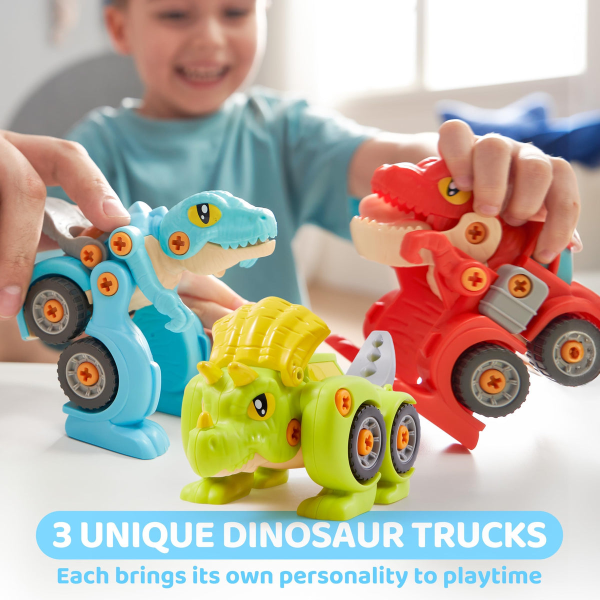 Play-Act Dinosaur Take Apart Car Toy - Electric Drill STEM Building Set