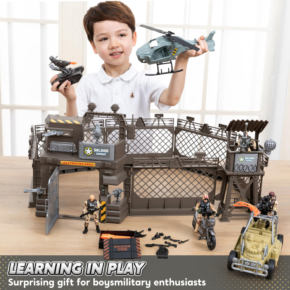 VROOMIX Military Base Toy Set with Army Vehicles, Soldiers & Weapon Accessories