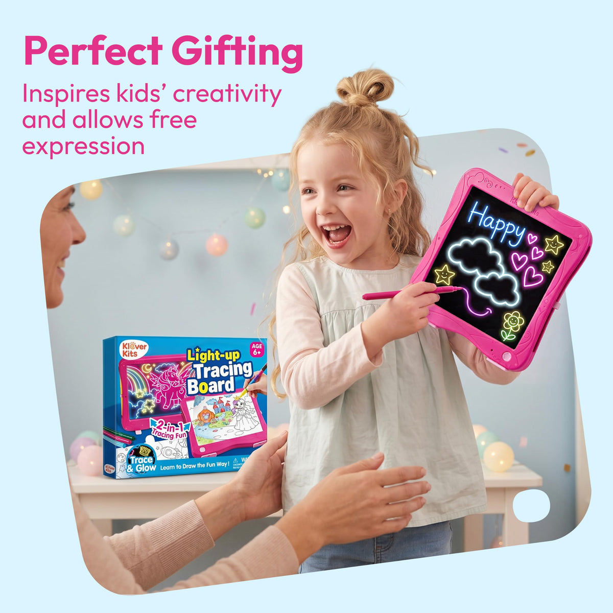Klever Kits 2-in-1 Neon LED Drawing Tablet & Light-Up Tracing Pad