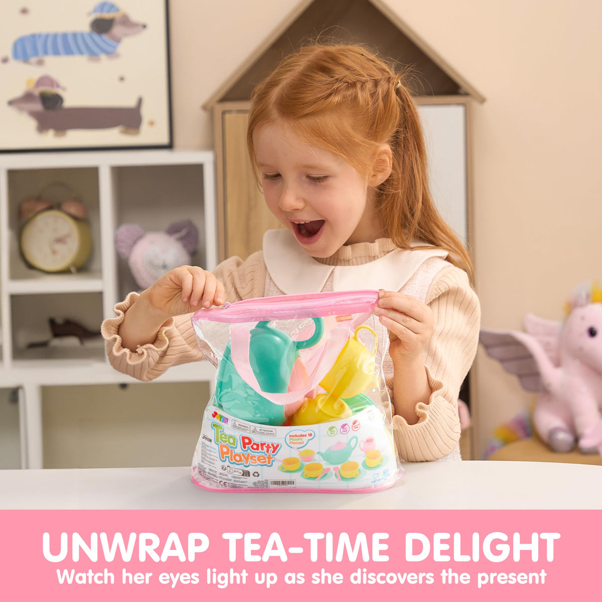 Play-Act 18 PCS Pretend Tea Party Set - BPA & Phthalates Free Play Food