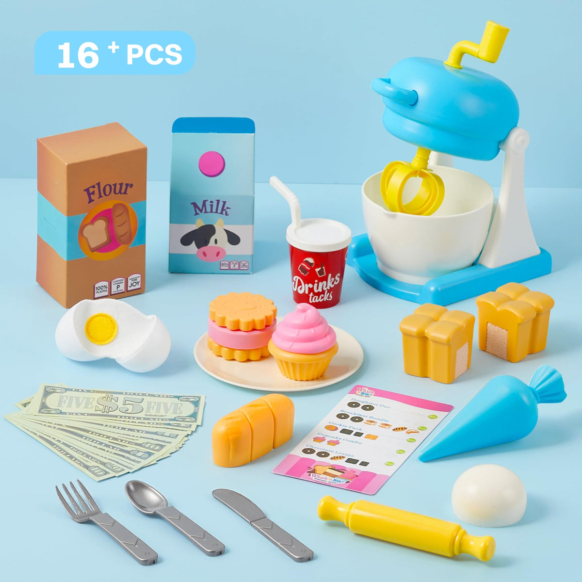 Play-Act Whisk n' Bake Bakery Mixer Playset - 16 PCS Kitchen & Food Toy