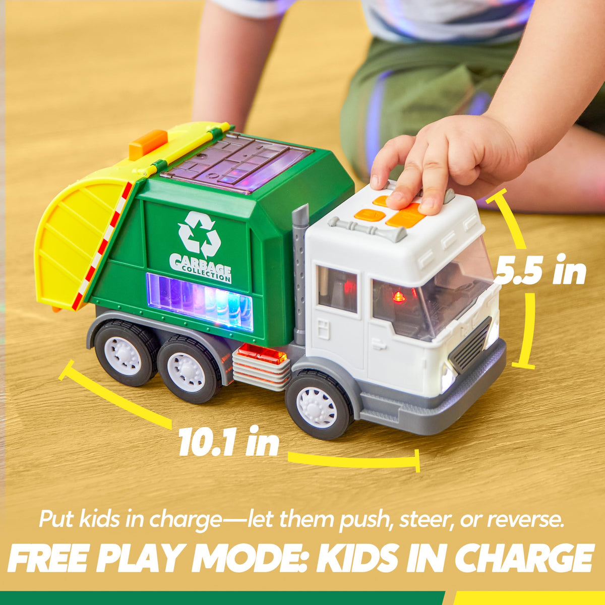 Vroomix LED Garbage Truck Toy Set - Mode Switch & Volume Control