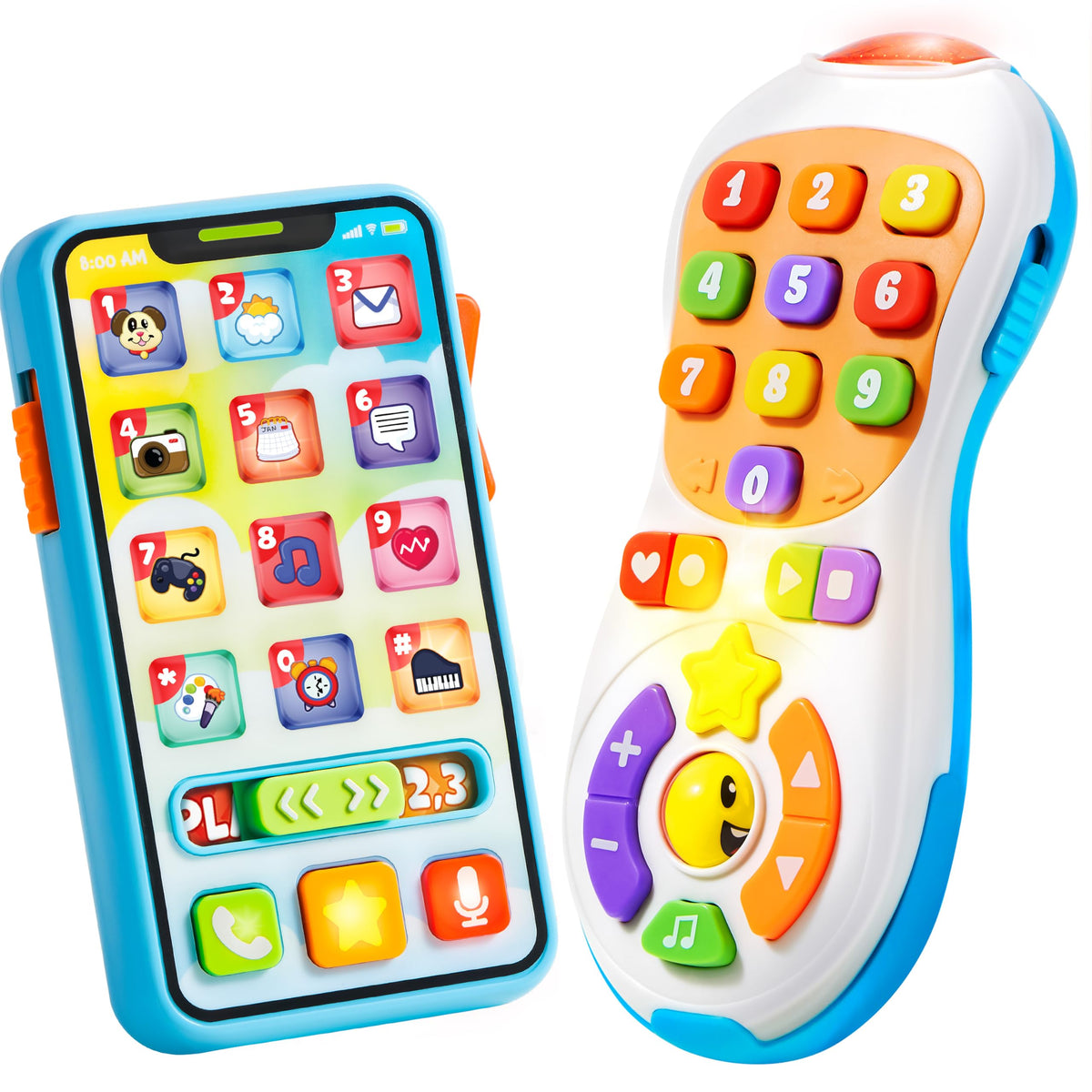 Play-Act Upgraded Toy Phone & Remote Set - 90+ Music & Learning Phrases
