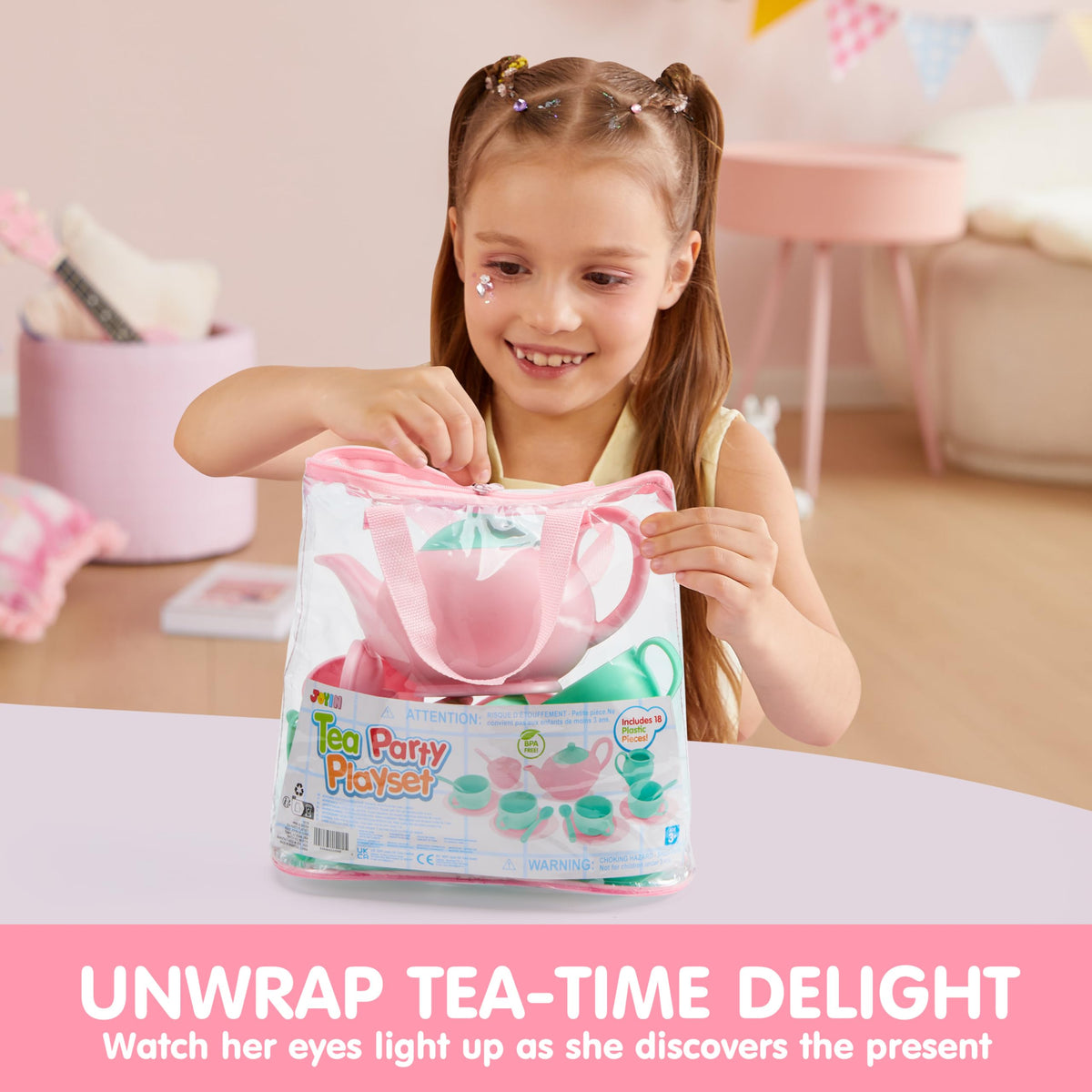 Play-Act 18 PCS Pretend Tea Party Set - BPA & Phthalates Free Play Food