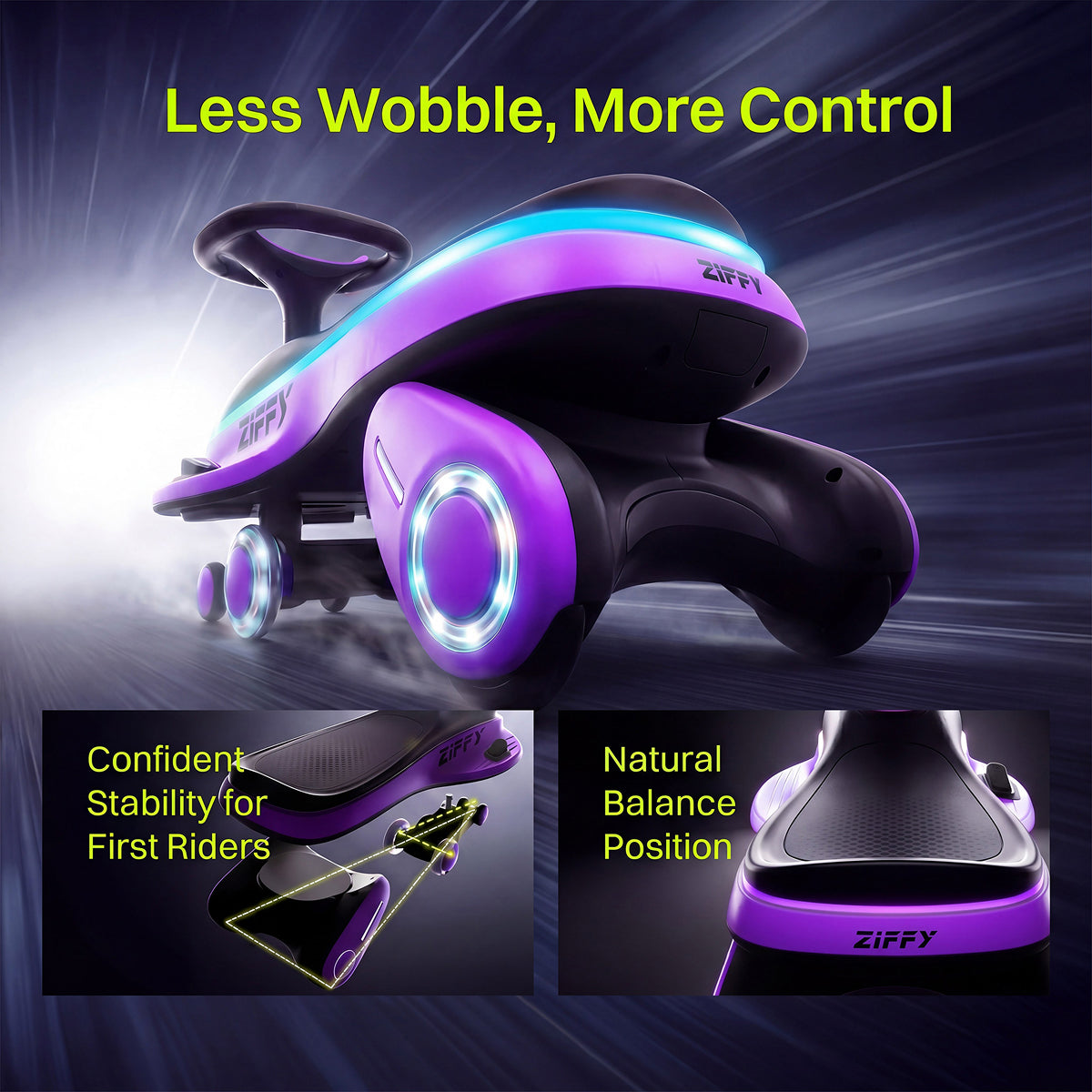 JOVA-ZIFFY 45W Electric Wiggle Car - Light-Up Ride-On Toy, Purple