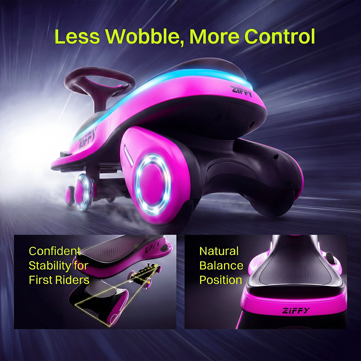 JOVA-ZIFFY 45W Electric Wiggle Car - Light-Up Ride-On Toy, Pink