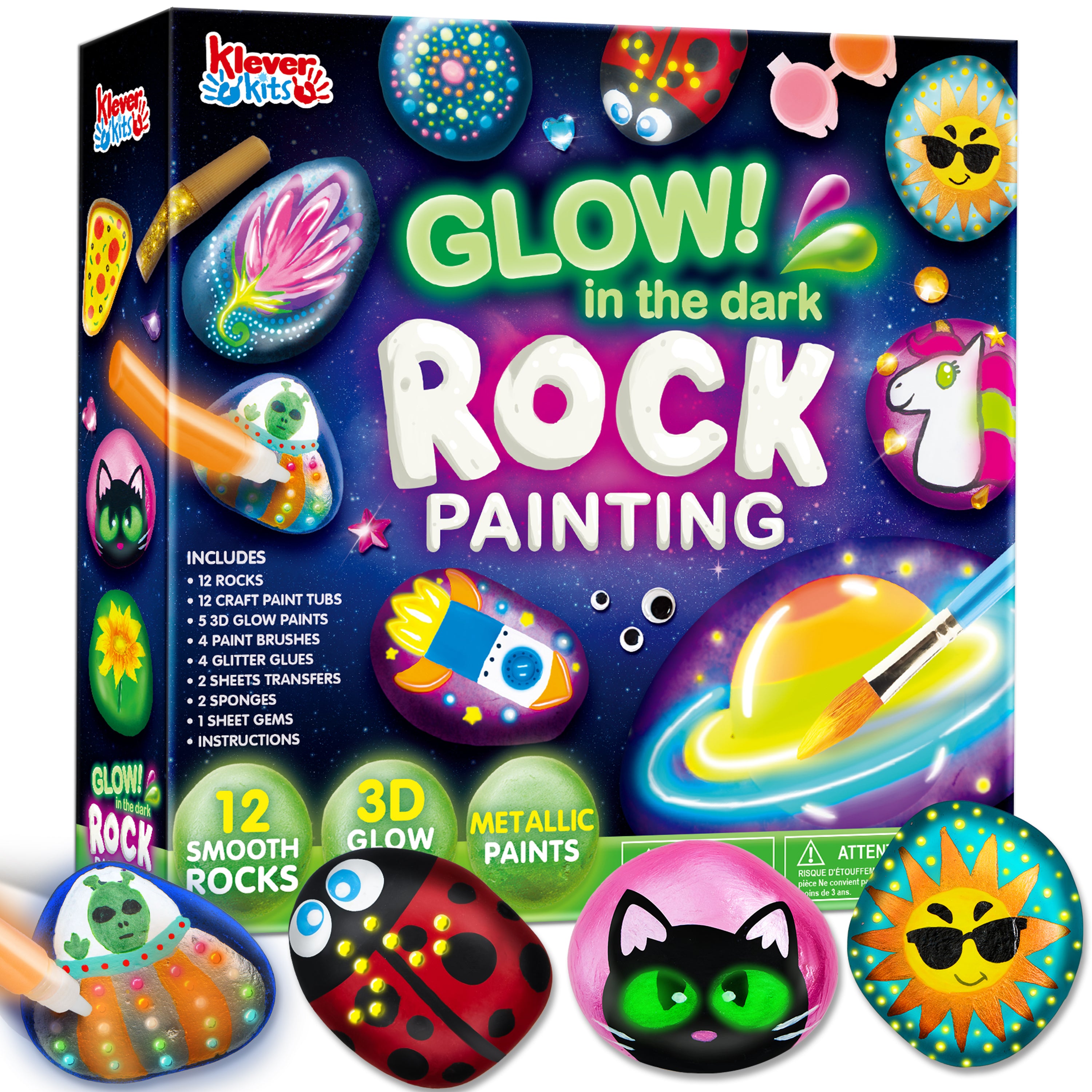 Klever Kits Glow in the Dark Rock Painting Kit for Kids Ages 6-12