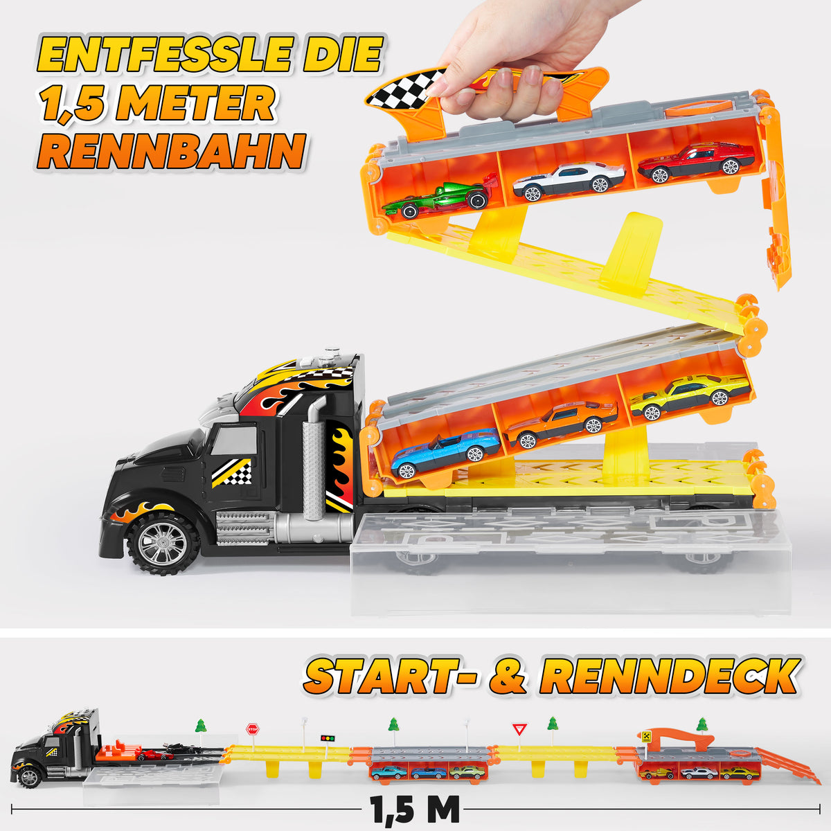Vroomix Foldable Decks Carrier Truck Set - Kids Toy Transporter