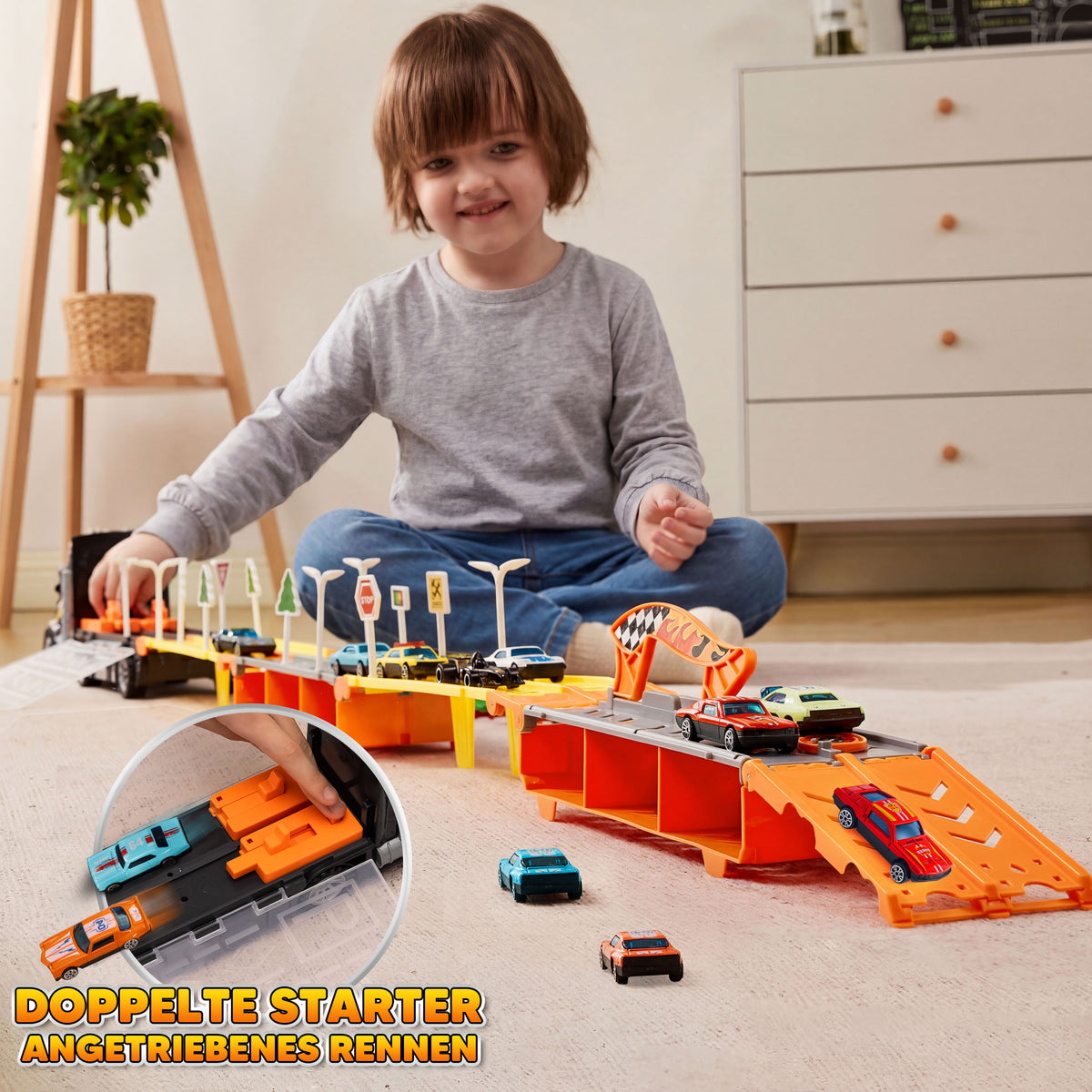 Vroomix Foldable Decks Carrier Truck Set - Kids Toy Transporter