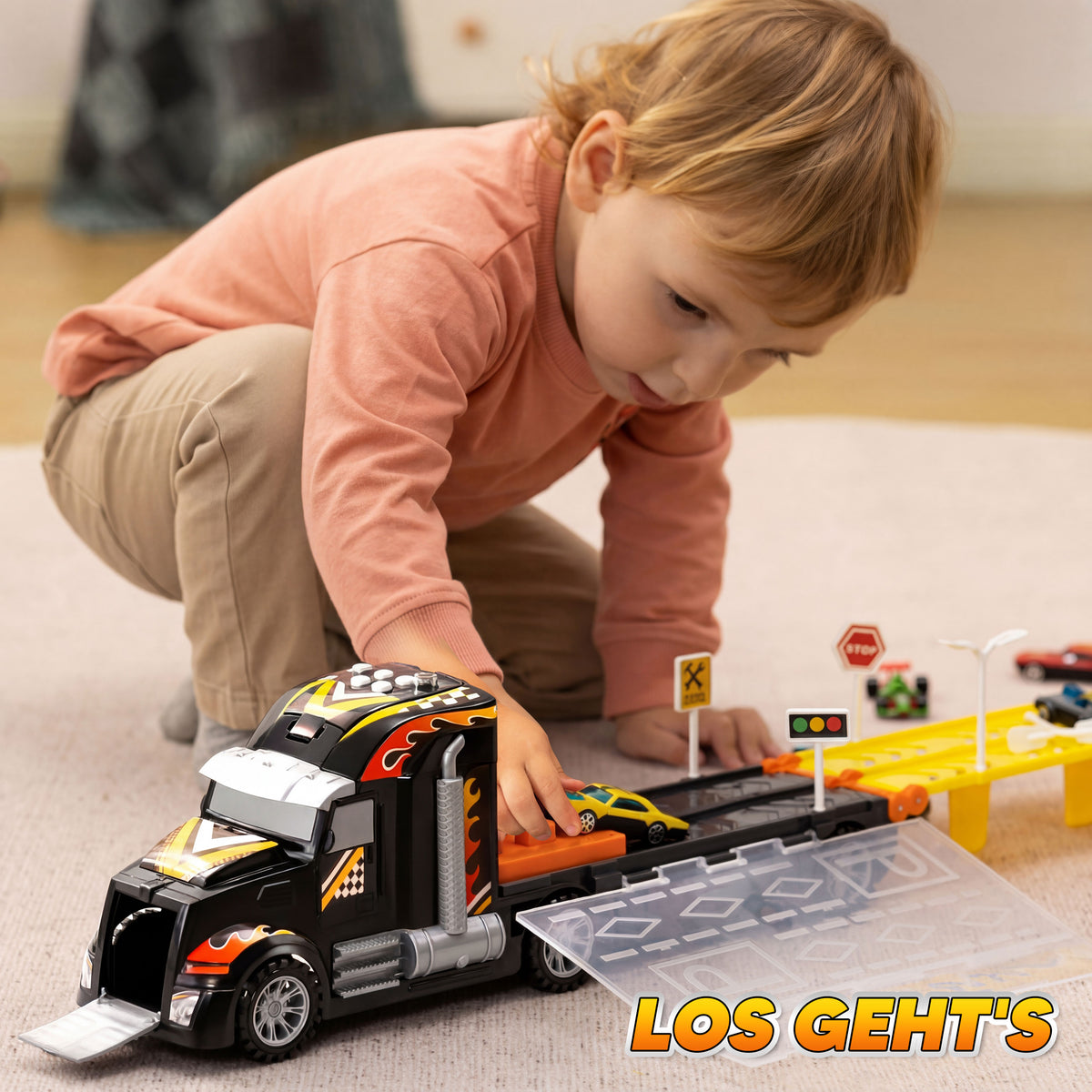 Vroomix Foldable Decks Carrier Truck Set - Kids Toy Transporter