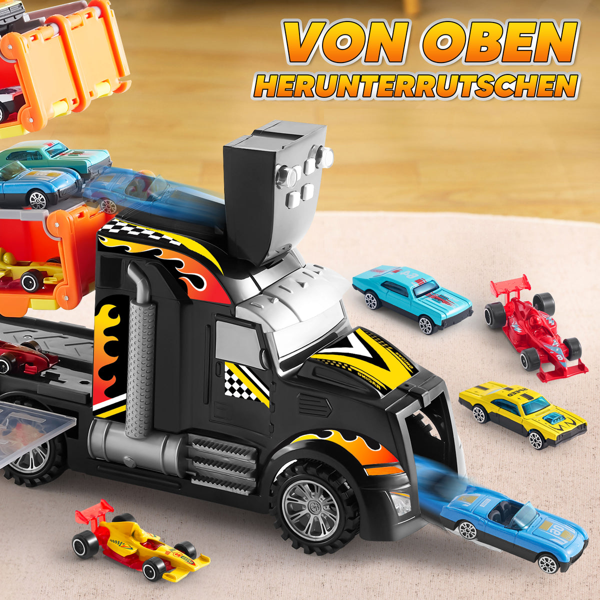 Vroomix Foldable Decks Carrier Truck Set - Kids Toy Transporter