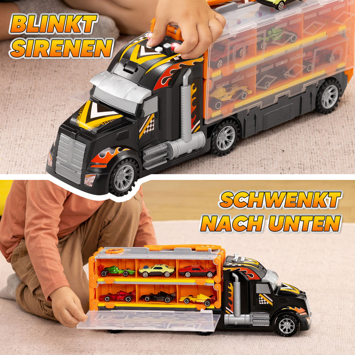 Vroomix Foldable Decks Carrier Truck Set - Kids Toy Transporter