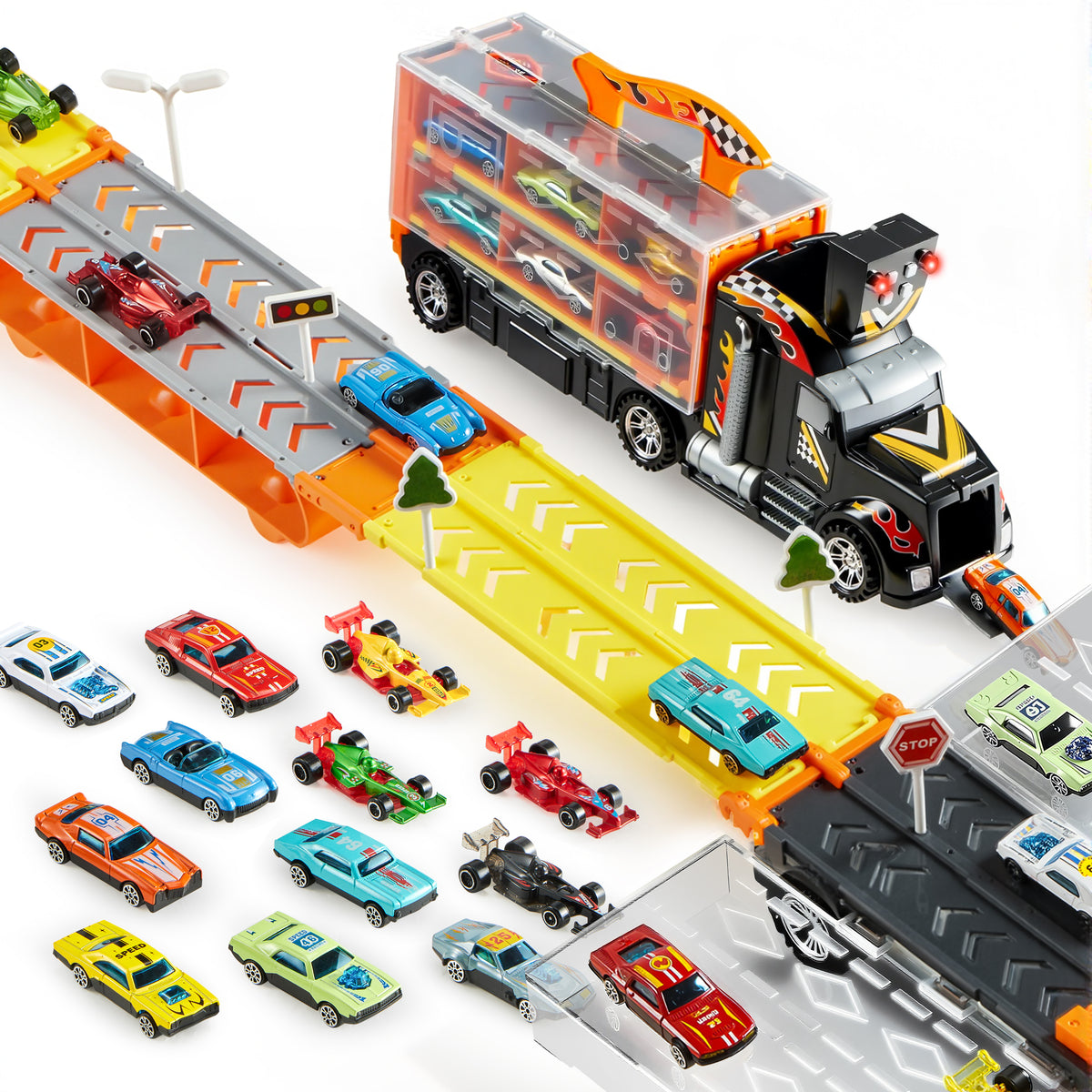 Vroomix Foldable Decks Carrier Truck Set - Kids Toy Transporter