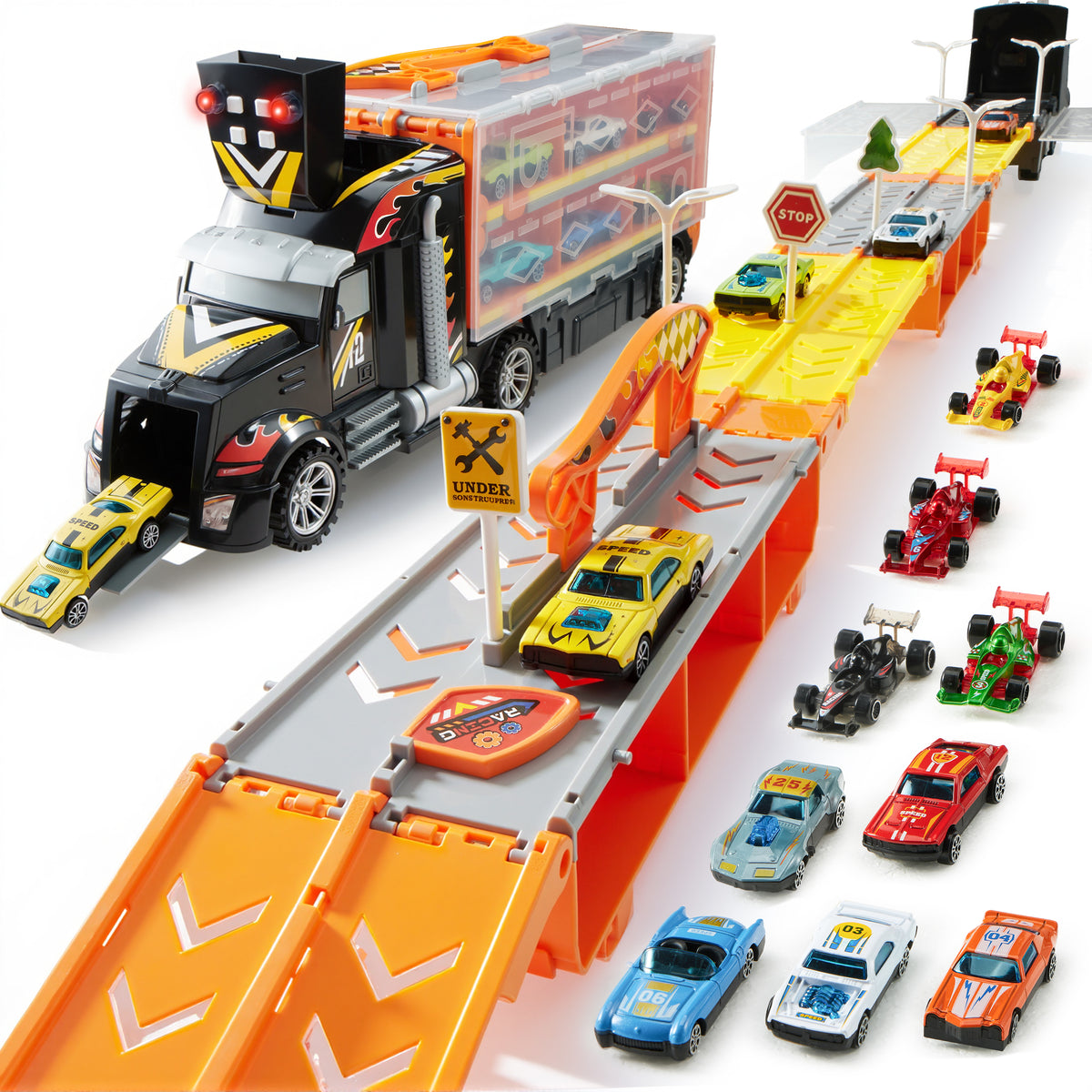 Vroomix Foldable Decks Carrier Truck Set - Kids Toy Transporter