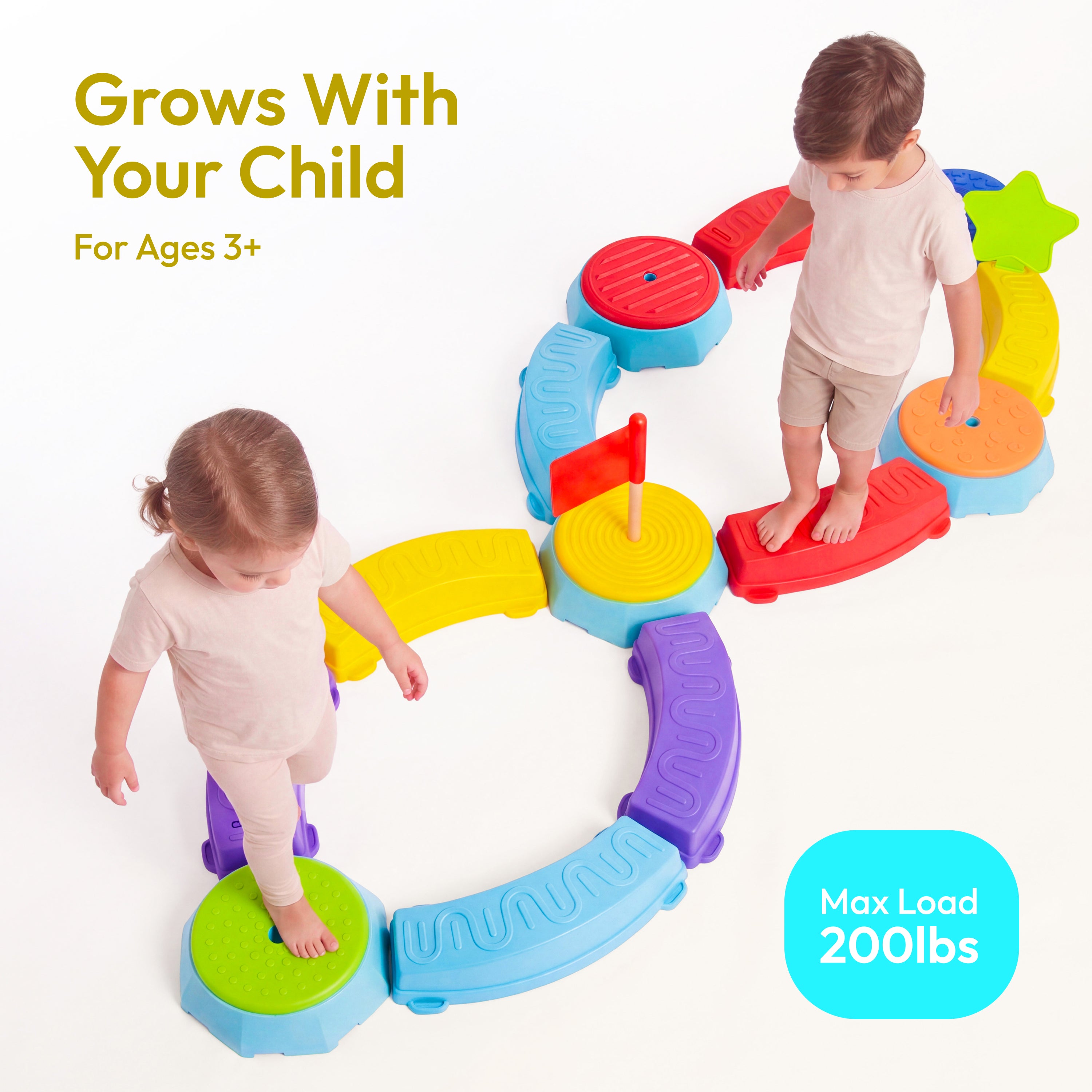 Plat-Act 4-in-1 Kids Balance Beam & Stepping Stones Set
