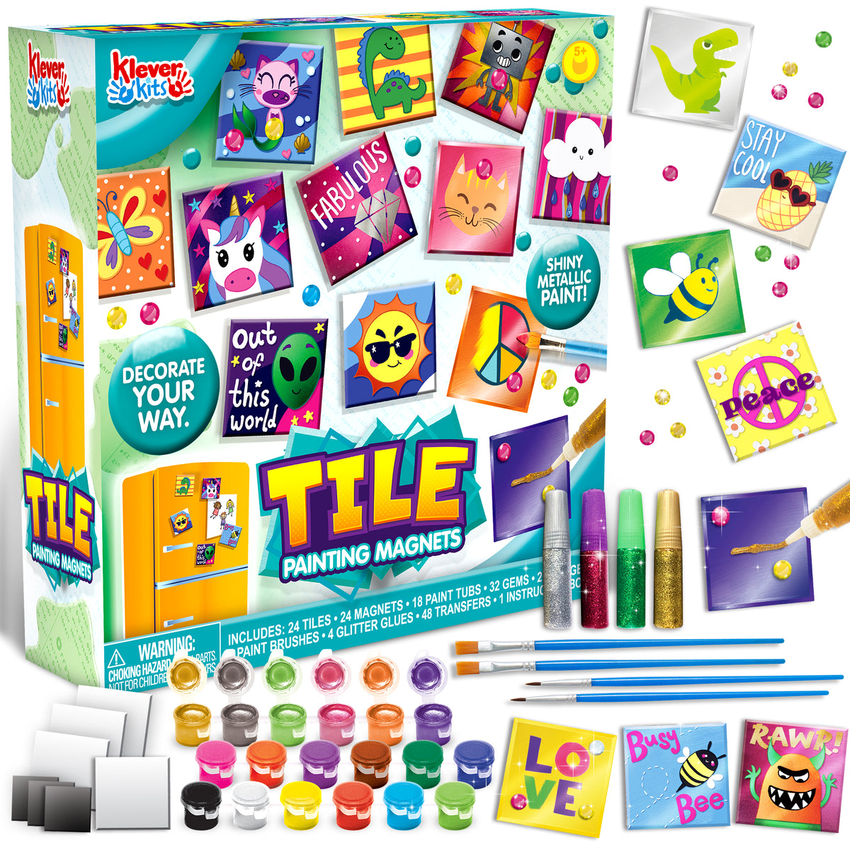 JOYIN 24-Piece DIY Paint Your Own Magnetic Tile Art Kit