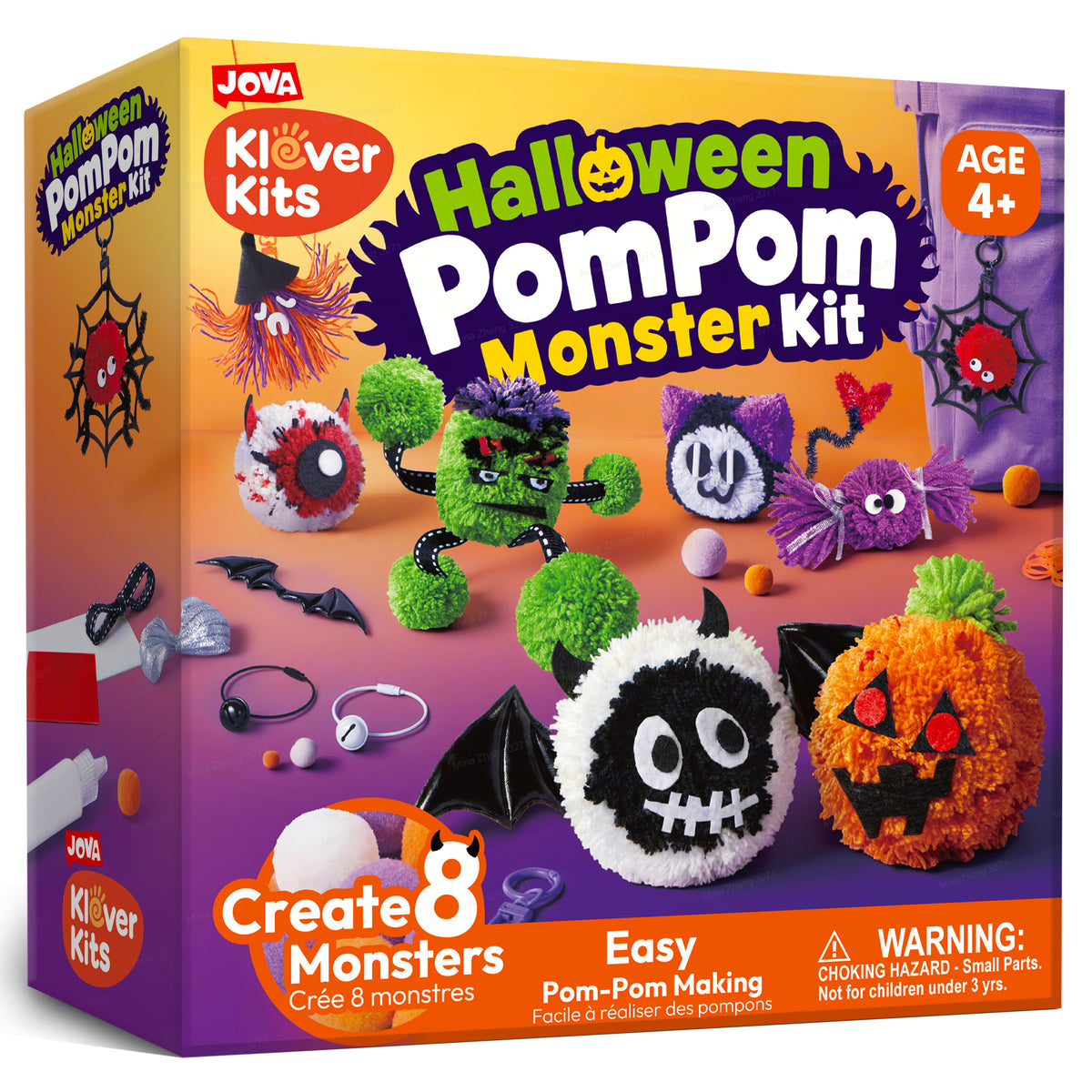 Klever Kits Halloween Pom Pom Monster Kits - DIY Plush Keychain Craft