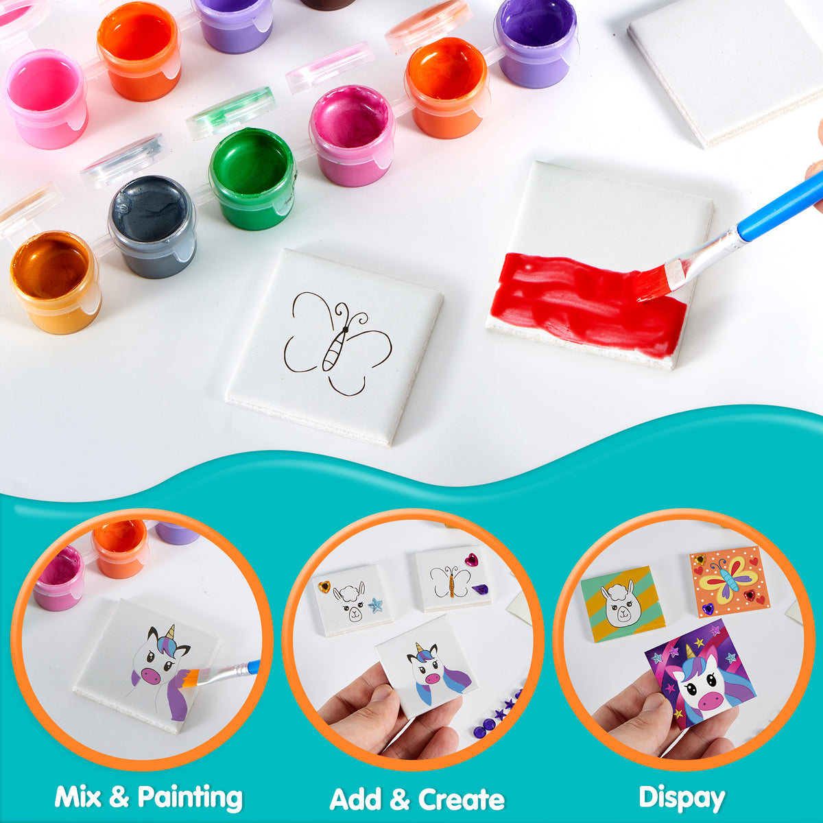 JOYIN 24-Piece DIY Paint Your Own Magnetic Tile Art Kit