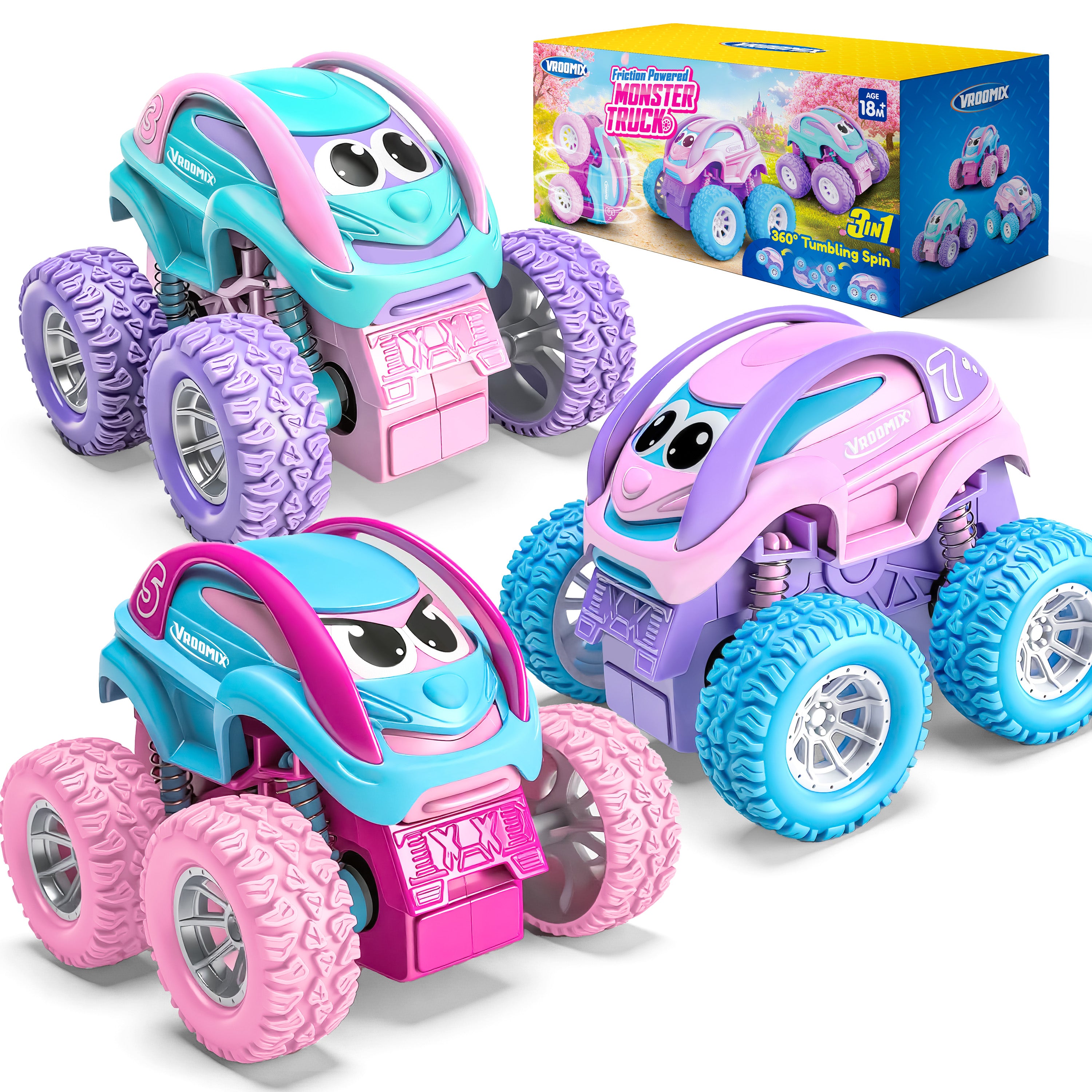 VROOMIX Friction Powered Monster Truck Toy Set for Girls