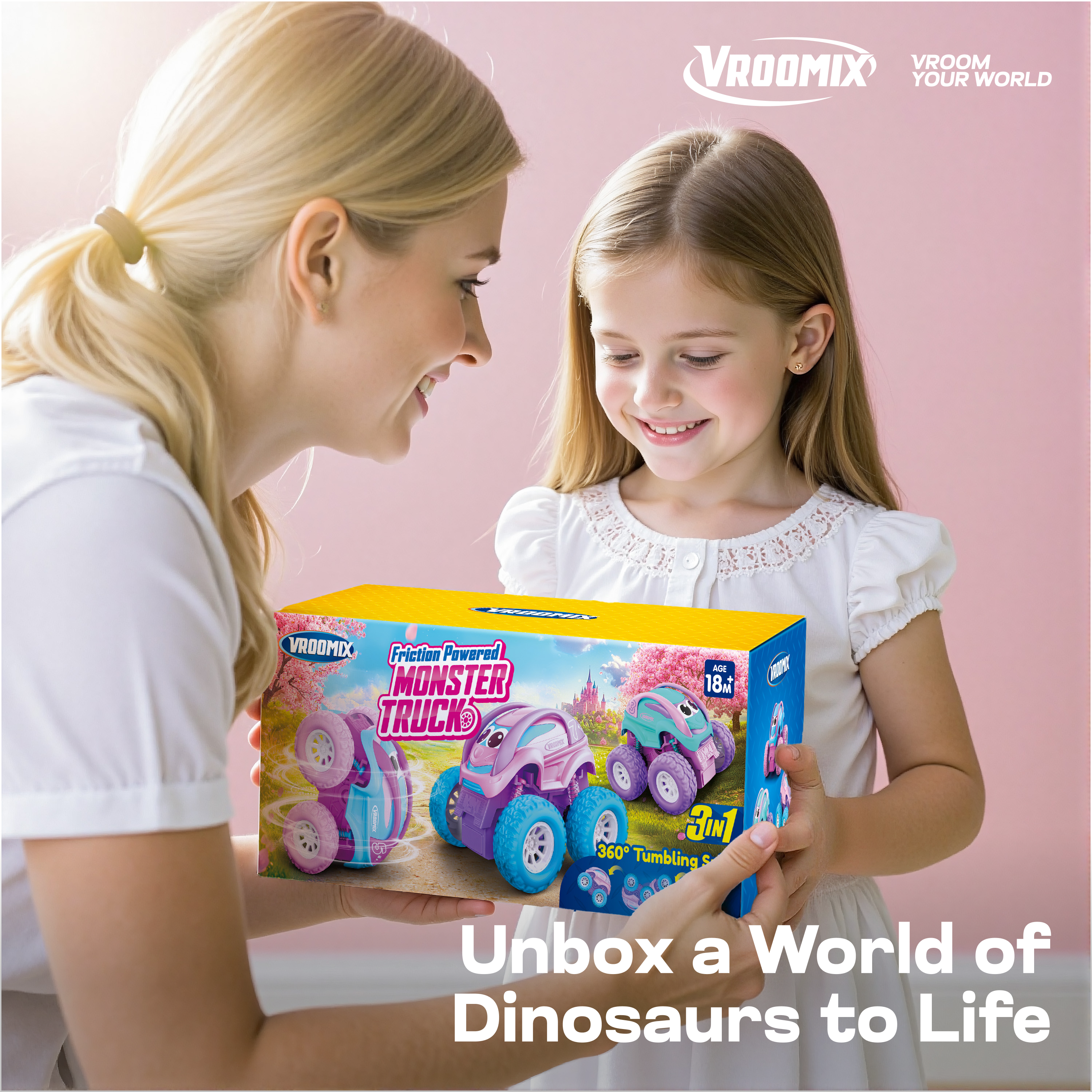 VROOMIX Friction Powered Monster Truck Toy Set for Girls