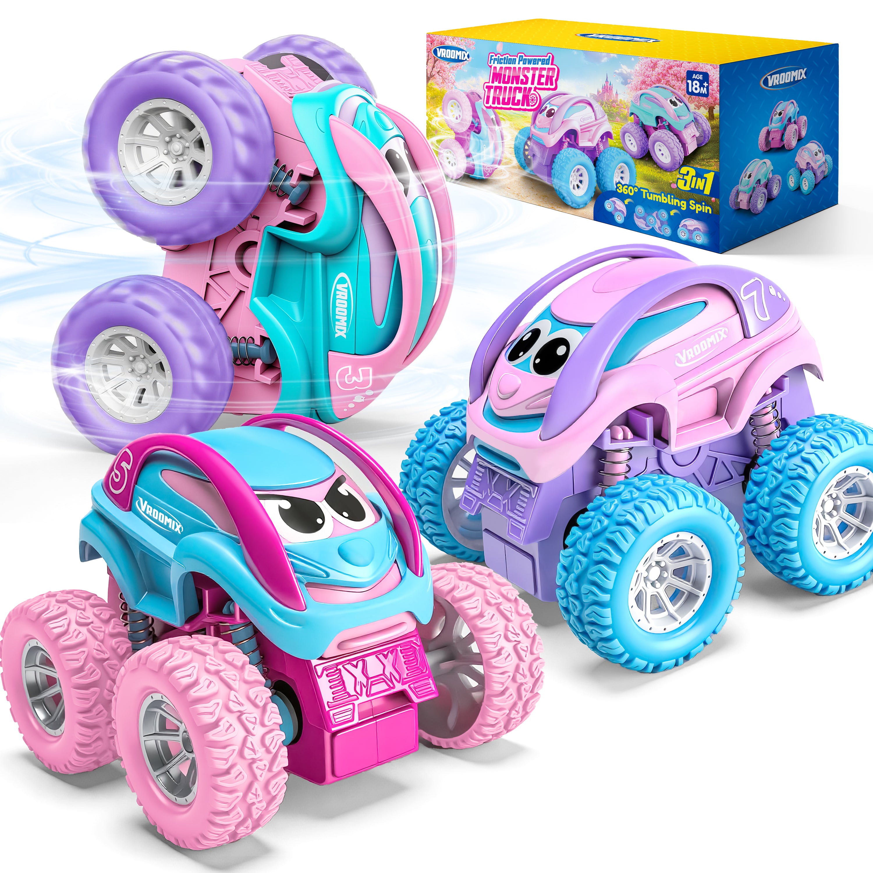 VROOMIX Friction Powered Monster Truck Toy Set for Girls