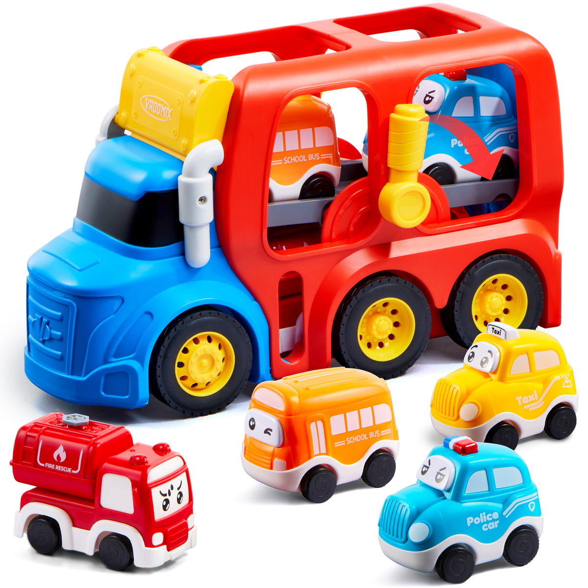 VROOMIX 4-in-1 City Transport Carrier Truck Toy Set for Toddlers
